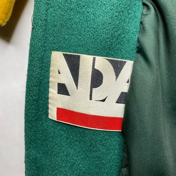 90s Color block ADA Wool Peacoat Colourful Green, Purple, Yellow, Black Sz Large - Picture 7 of 9